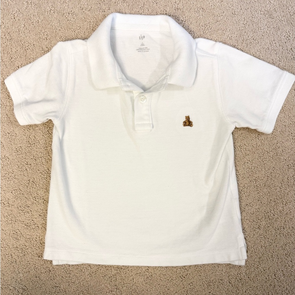 Gap Kids White Polo Shirt 4T Toddler Boys Uniform Shirt Bear Logo